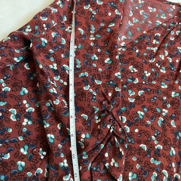 Sessun Rust Brown Floral Print V-neck Blouse Short Sleeve Size XS - Picture 9 of 9